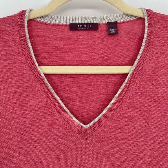 AR18TO 100% Merino Wool V-Neck Sweater Men’s Large Salmon - Picture 5 of 8